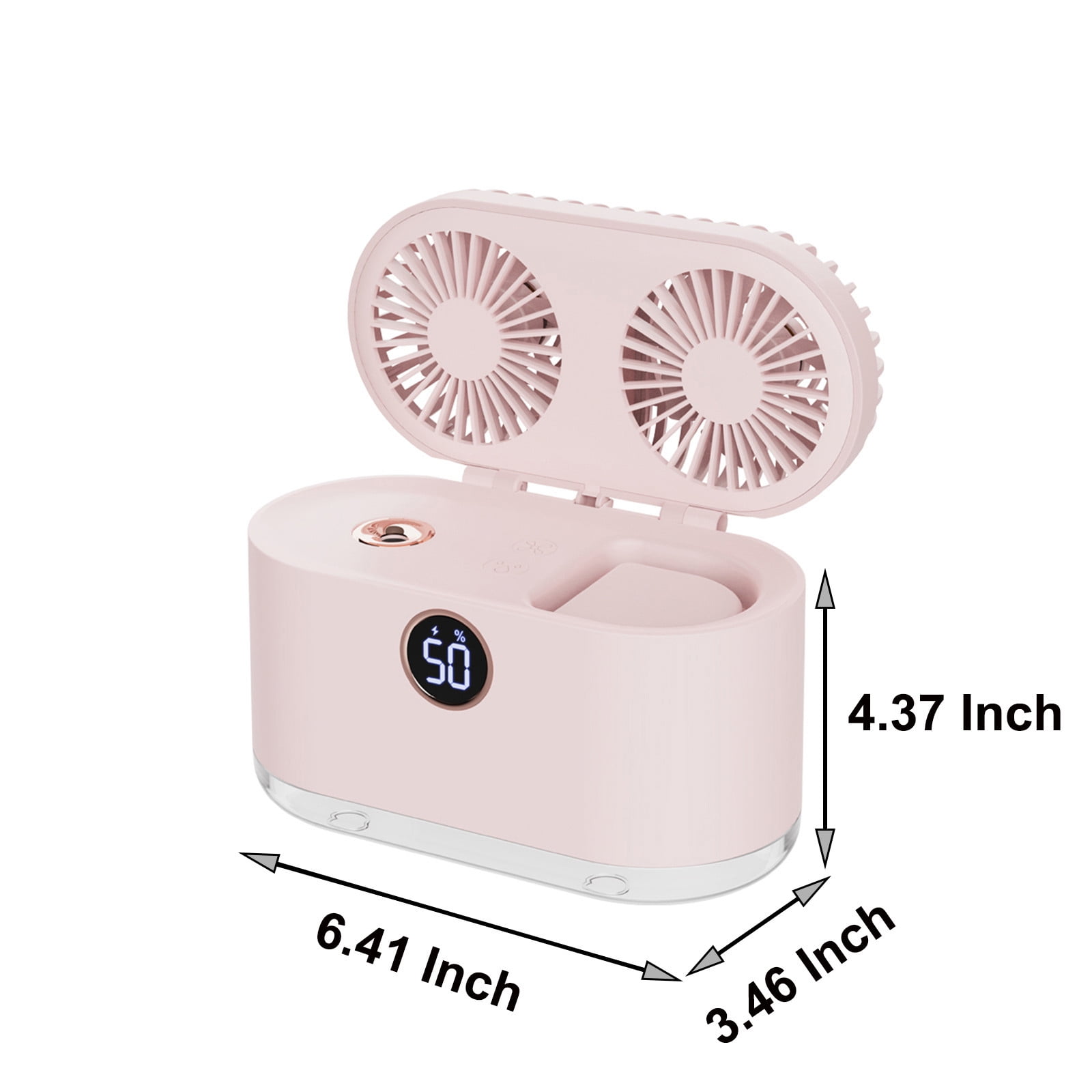 Fridja 2-in-1 Small Humidifier with Dual Fan, 2000mAh Desktop Humidifier, 400ml USB Rechargeable Battery Operated for Office Home Car Baby