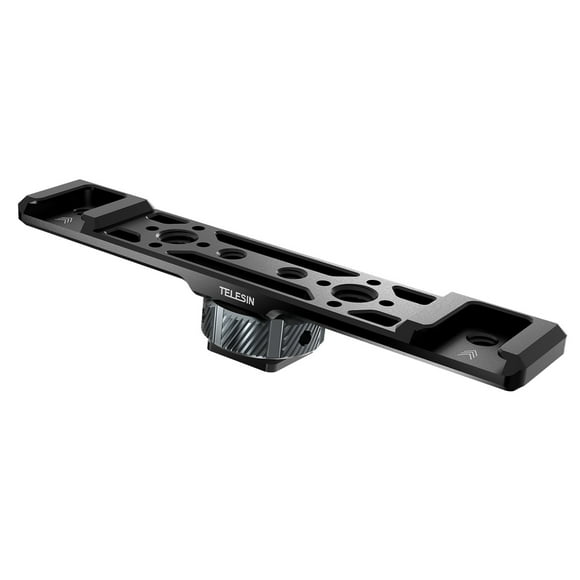 TELESIN Aluminum Double Cold Shoe Mount Plate Bracket with 1/4 3/8 Interface Locating Hole for Camera Microphone LED Light Mounting