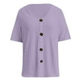 thumbnail image 4 of Womens Tops Blouses Solid Color V-Neck Button Hollow Print Short Sleeve Womens Golf Shirt,Purple,M, 4 of 4