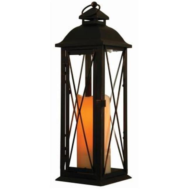 Antique Brown Led Lantern With Timer Candle 16 In.