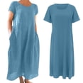 thumbnail image 3 of WILLBEST Vêtements d'Assemblage pour Femmes Robe Décontractée Unie à Manches Courtes Col Rond Ample avec Poches, 3 of 4