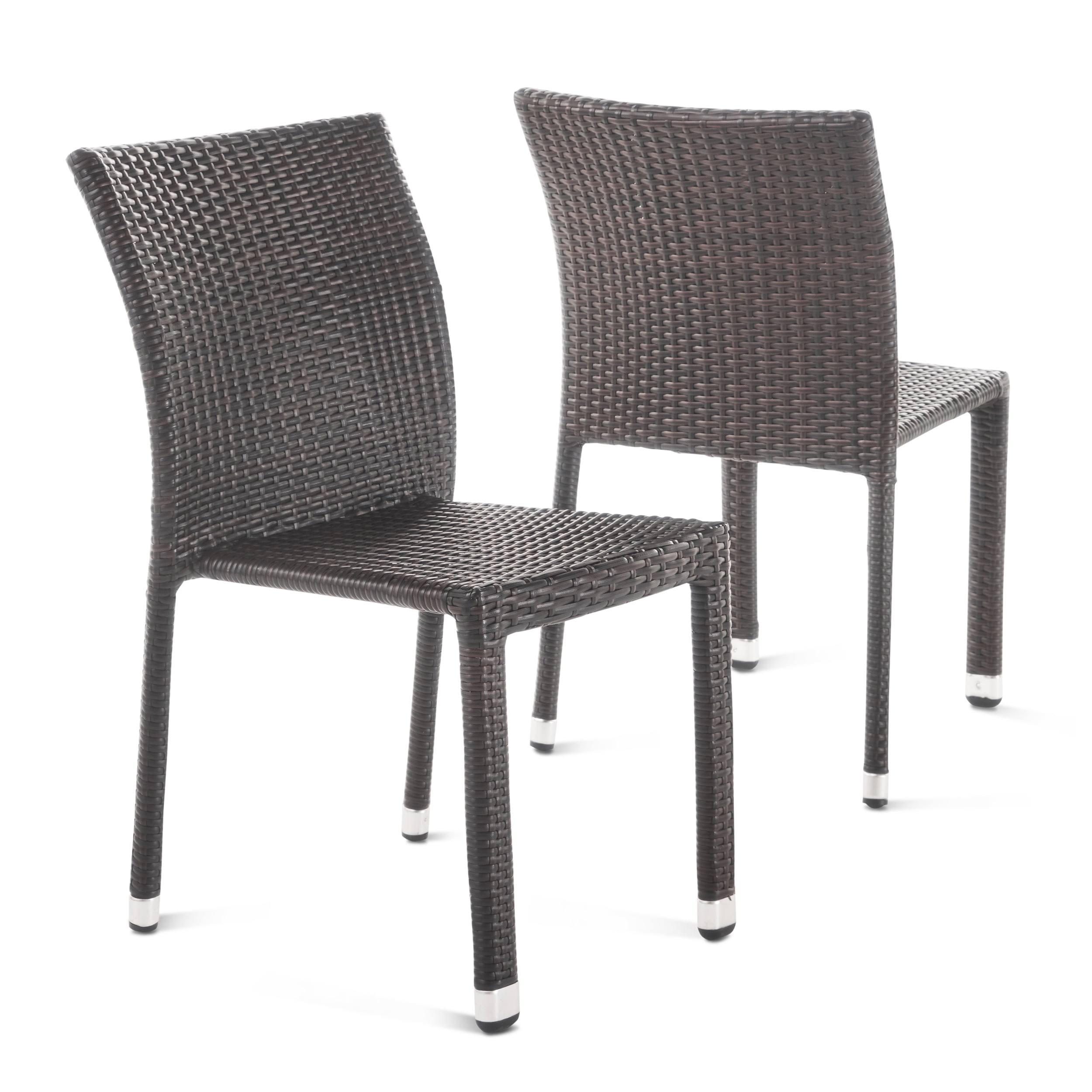 Vera Outdoor Wicker Armless Stack Chairs with an Aluminum Frame, Set of 2, Multibrown