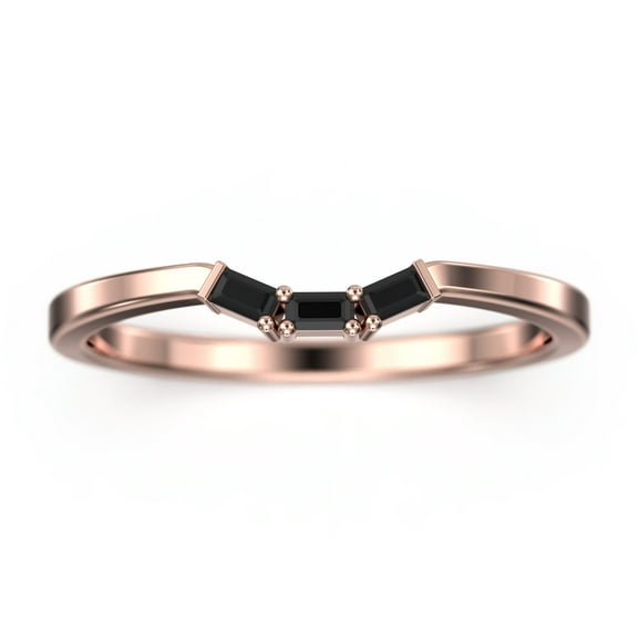 0.12ct Tapered Baguette Black Diamond Moissanite Ring 18K Rose Gold Over Silver Matching Band