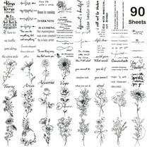 Yazhiji 90 Sheets Temporary Tattoos Inspirational Words Wild Flower Tiny Fake Tattoo for Kids Adults Men and Women