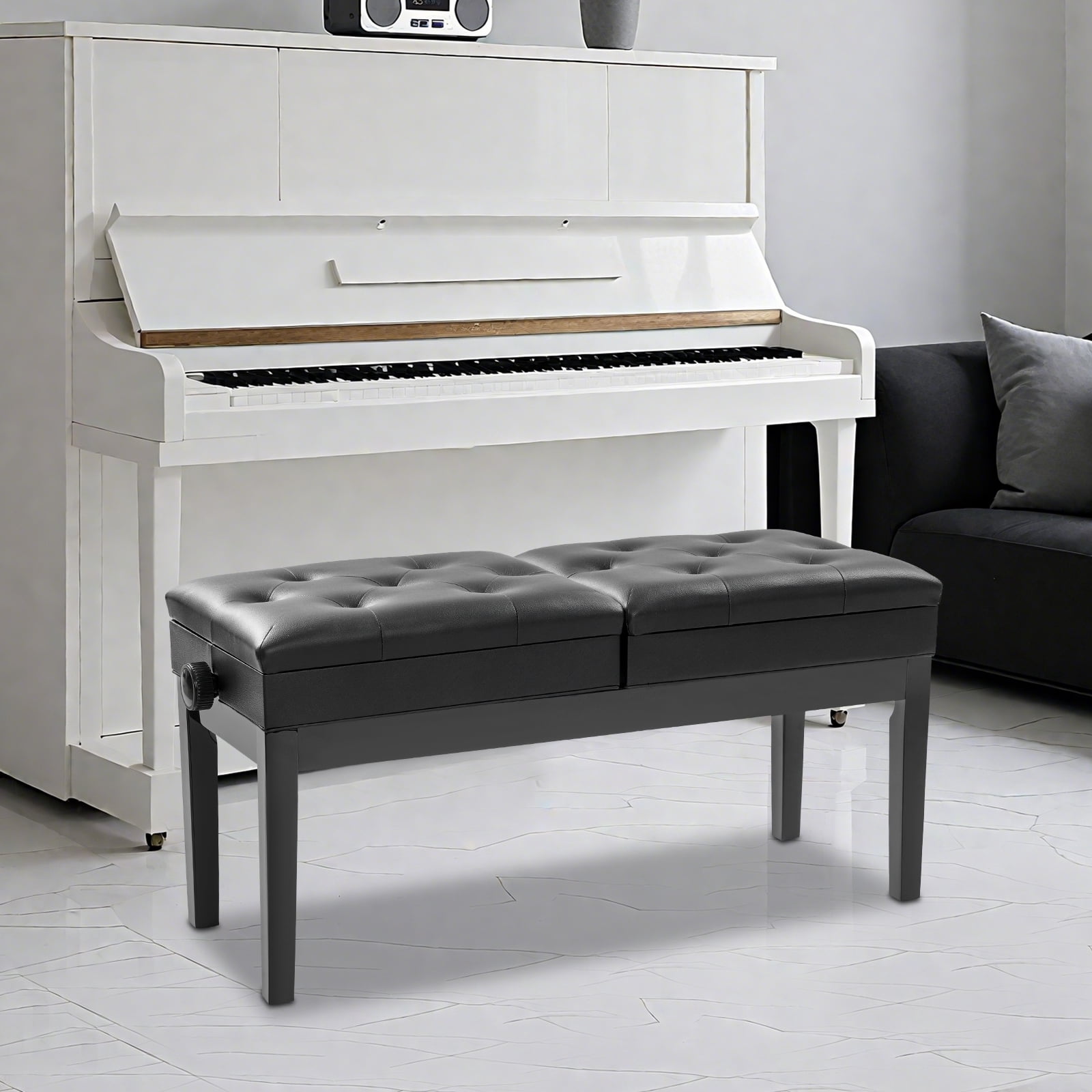 Floorstanding Double Seater Piano Bench, Adjustable Duet Piano Bench with Storage Box for Homes, Schools