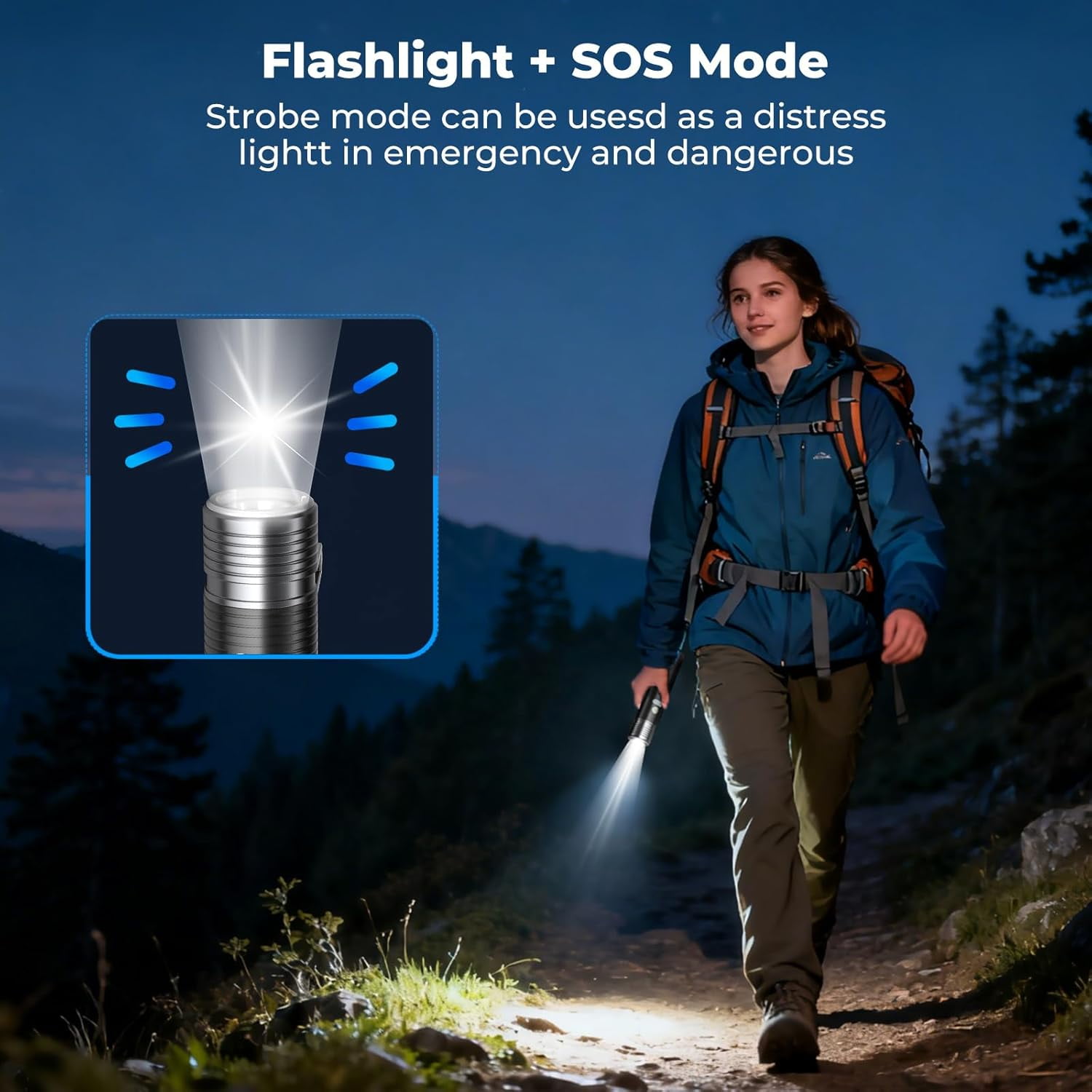 Flashlight Camping Light 2in-1, 180°Flip Double Lamp 8-Mode Rechargeable LED Bright Flash Light Camp Lantern Reading Light Waterproof 4500mAh for Outdoor Home Emergency, Gift for Men Women