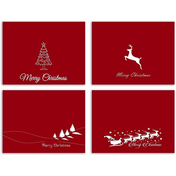 Small World Greetings Red Merry Christmas Cards 24 Count - Blank Inside with Envelopes - A2 Size (5.5”x4.25”) - Christmas, Winter Events, and More