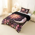 thumbnail image 2 of Homewish Boho Sun Moon Twin Comforter Sets,Romantic Botanical Floral Bedding Set,Black Reversible,2 Pieces,1 Comforter and 1 Pillowcase, 2 of 7