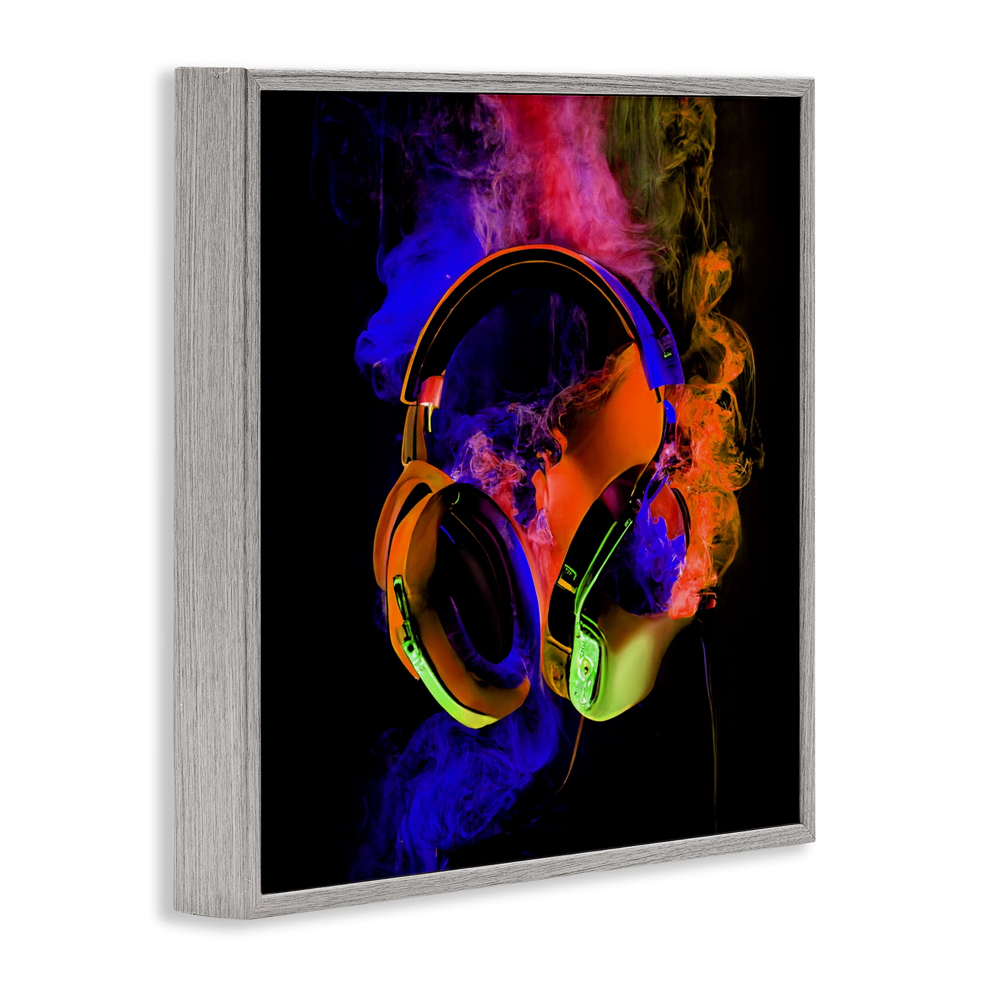 Power Play Headphones Gray Framed Giclee Art, design by Sasha