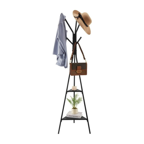 Coat Rack Freestanding Coats Rack Stand with 2 Shelves & 6
