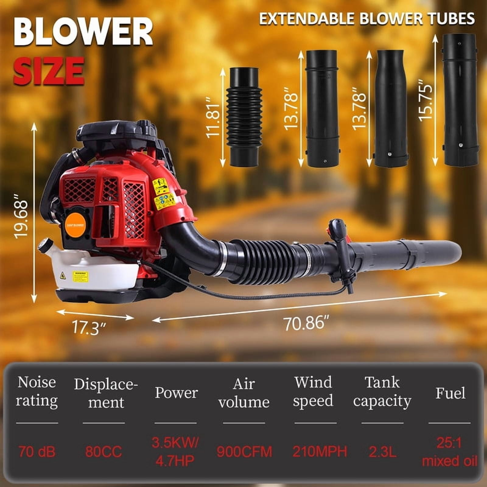 Leaf Blower, Gas Blower, Gas Leaf Blower for Lawn Care, 2-Cycle Engine 900CFM Air Volume Tank Leaf Blower 80CC Gas Powered Backpack Snow Blower
