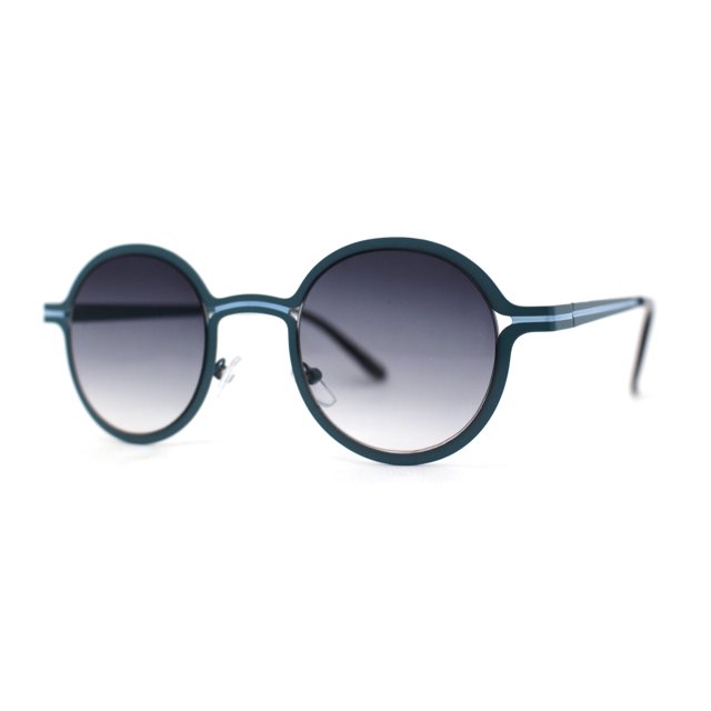 Retro 90s Style Round Thin Metal Rim Contemporary Fashion Sunglasses Teal Smoke