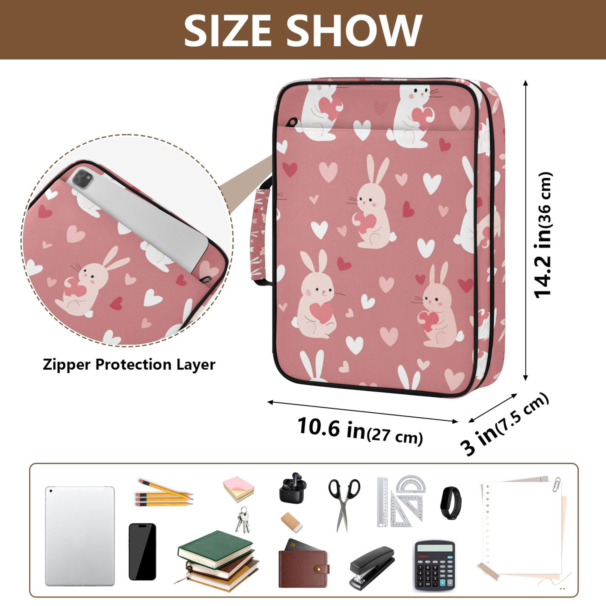 FORMRS Accordion File Folder A4 Size 7-Pocket Expanding Document Organizer Bag with 3 Ring Binder, Bunny Love Blooms