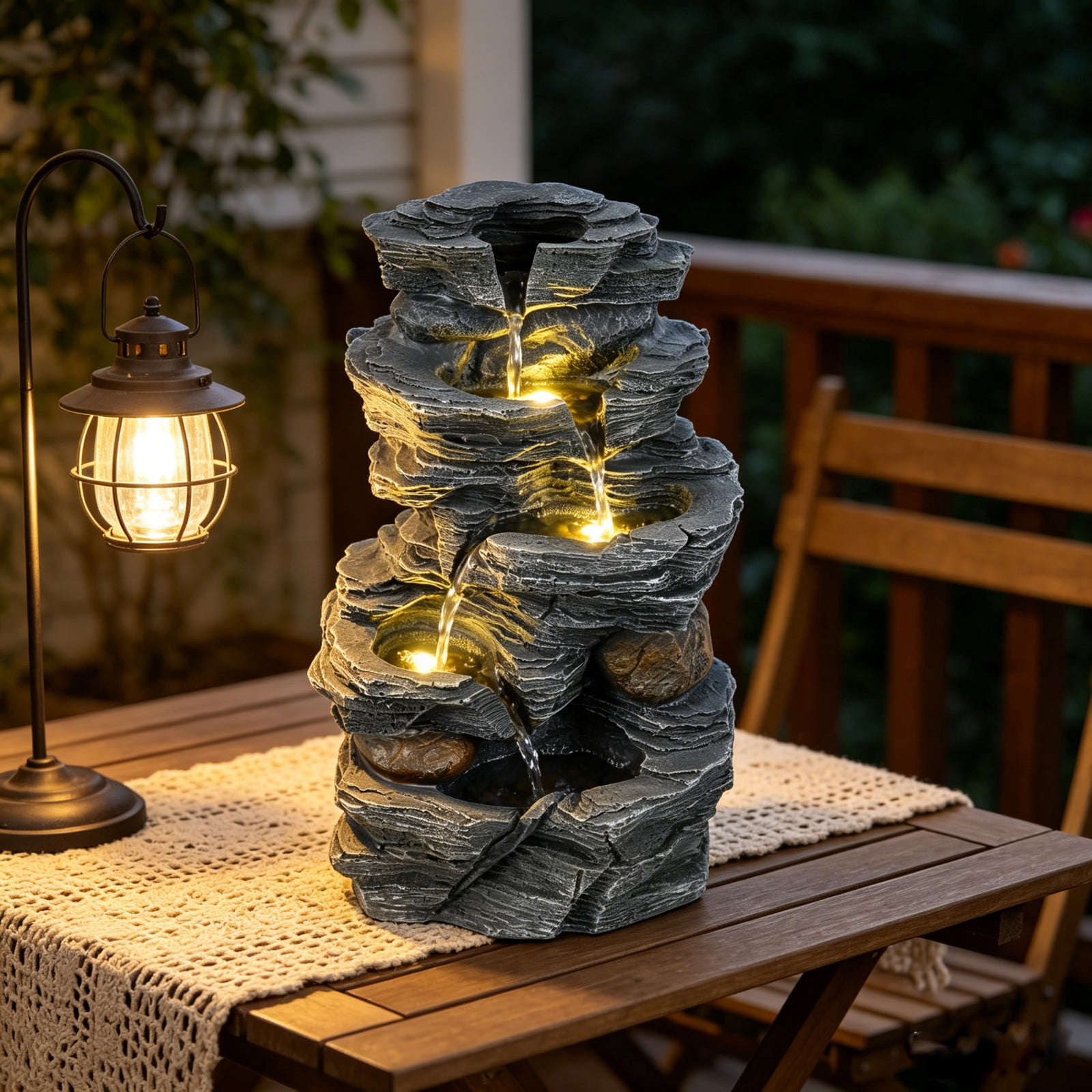 DRAZUNO 18" H Outdoor Water Fountain 5-Tier Tabletop Cascading Rock Waterfall Feature