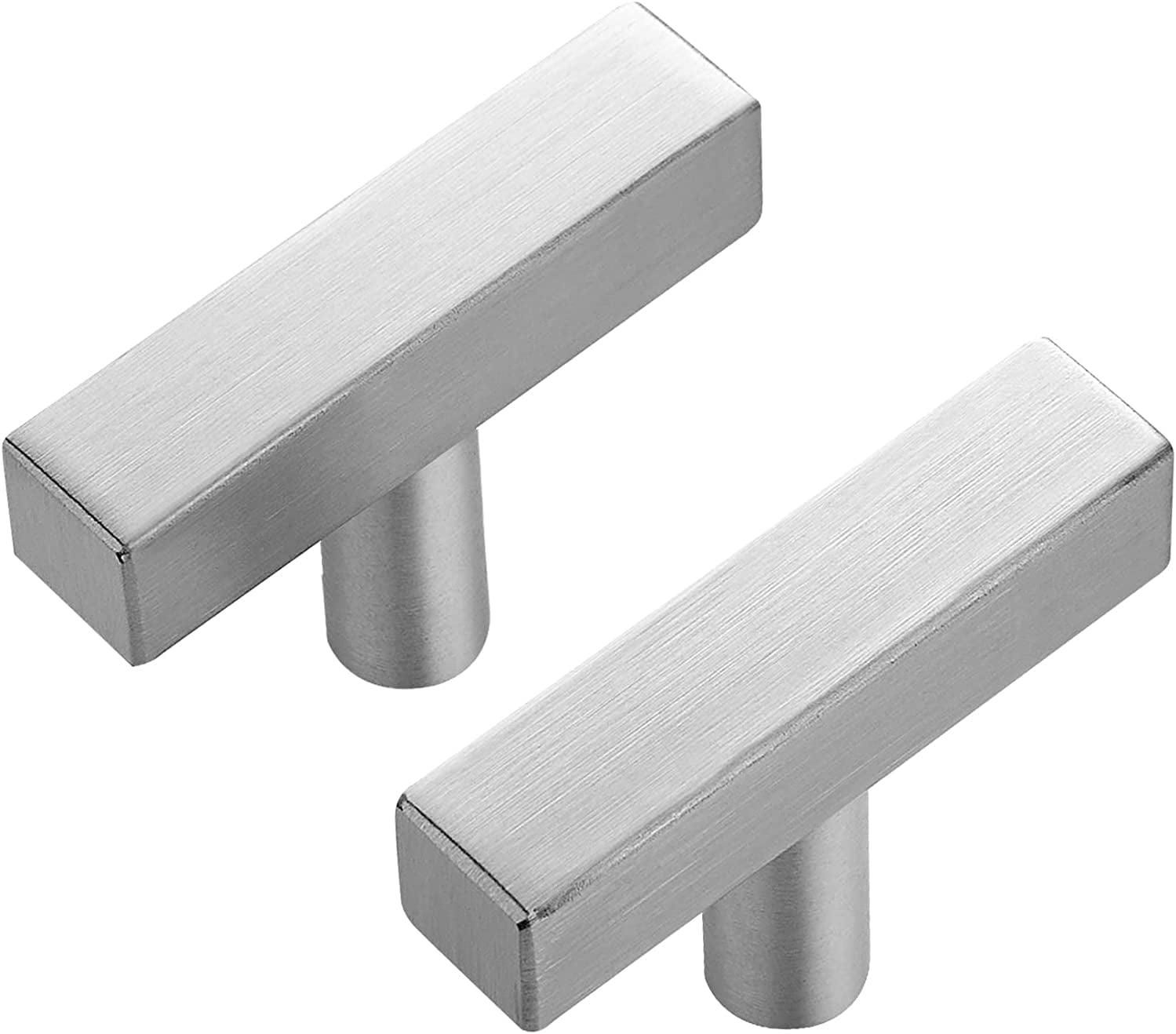 Zoizocp 10 Pack Brushed Nickel T Bar Knobs 2 Inch Square Drawer Knobs Silver Single Hole