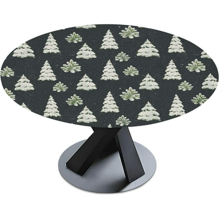 

SKYSONIC Round Tablecloth Fitted Table Cover Snowflake Christmas Tree Waterproof Wipeable Tablecloth Cover Suitable for Indoor Outdoor Kitchen Patio BBQ Party Dining 65in