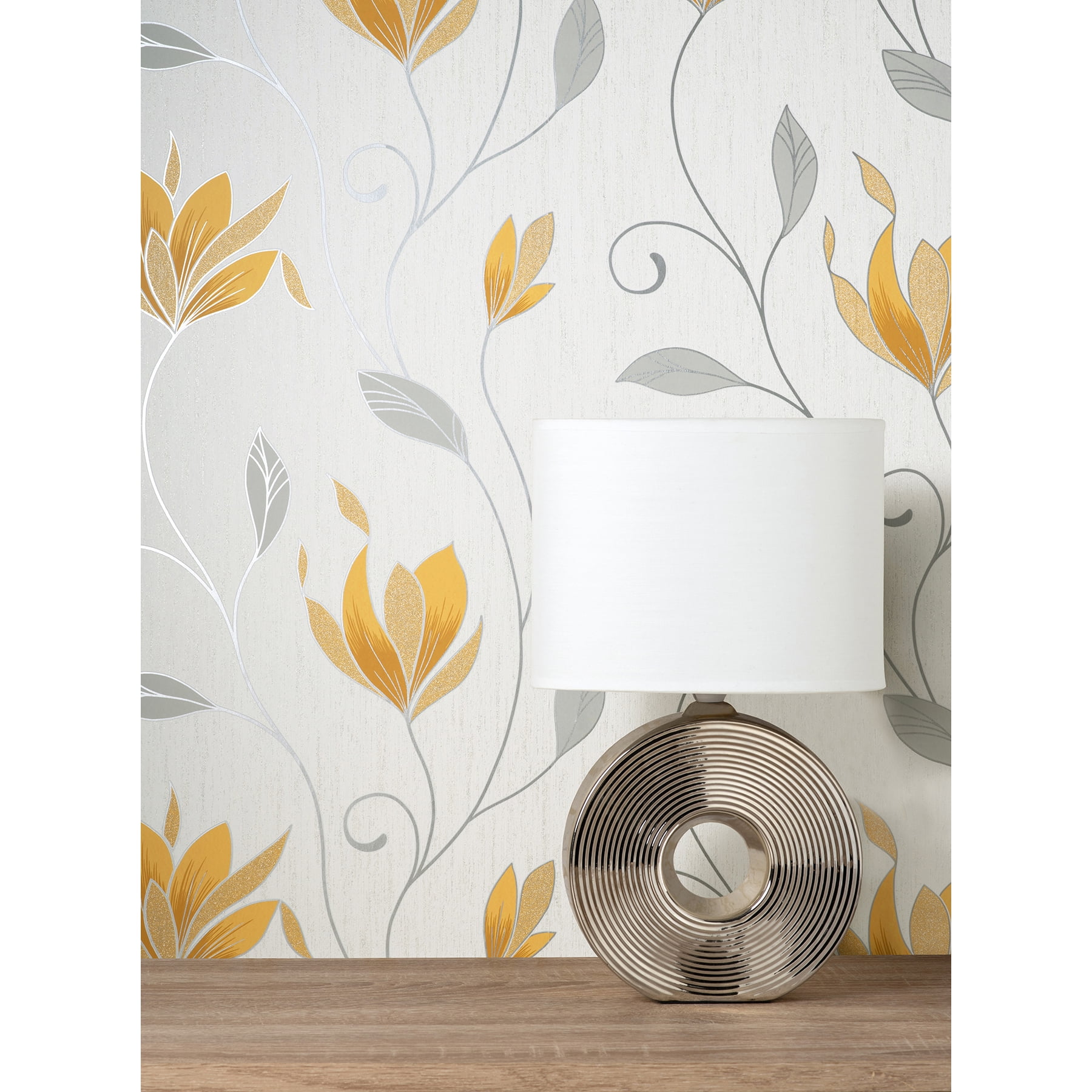 Fine Decor Synergy Yellow Floral Wallpaper, 20.5-in by 33-ft