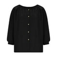 thumbnail image 4 of Xdegoge Women's Cotton Linen Shirts 3/4 Lantern Sleeve Blouses Crewneck Button Down Tops Casual Boho Loose Fit Tunics Soft Lightweight Breathable for Summer, 4 of 7