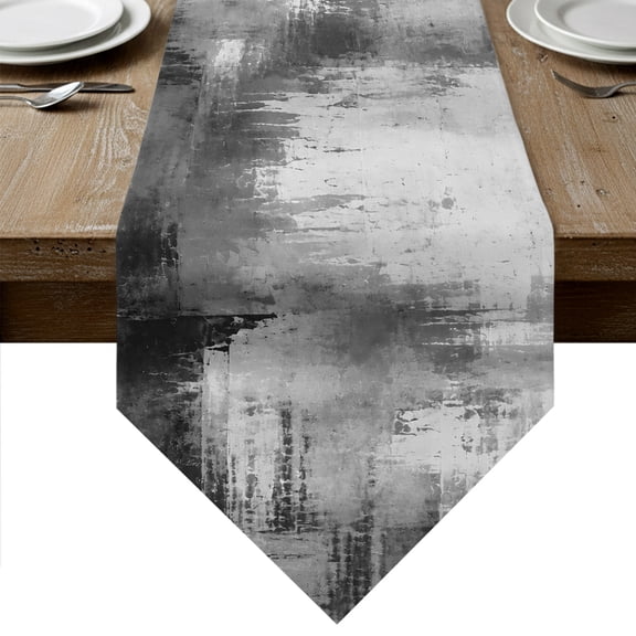 Vintage Gray Black Table Runner Linen Burlap Table Runner 72 Inches Long Modern Rustic Minimalist Art Dresser Scarves for Kitchen Island Coffee Dining Room Party Wedding Holiday Decoration 16"x72"