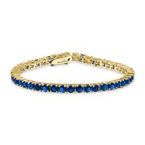 Bling Jewelry Womens Classic Bridal 12CTW Round Blue CZ Tennis Bracelet Gold Plated 7.5 Inch