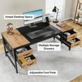 thumbnail image 2 of Tribesigns 63 inch Executive Desk, Farmhouse Computer Desk with 4 Drawers for Home Office, Light Brown & Black, 2 of 6