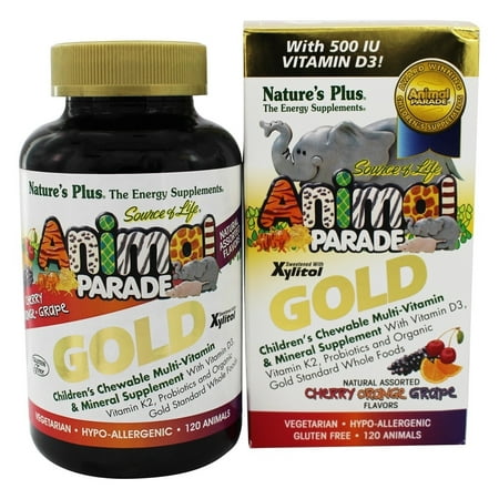 Nature's Plus - Source of Life Animal Parade Gold Children's Chewable Multi-Vitamin & Mineral Natural Assorted Cherry, Orange, Grape Flavors - 120 Chewable
