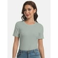 thumbnail image 2 of Women's Crew Neck Ribbed Fitted Shirt Basic Short Sleeves Summer T Shirt Tops, 2 of 7