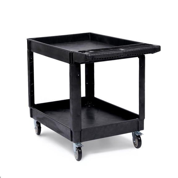 2-Shelf Heavy Duty PP Service Cart, 550 lbs Load Capacity – Large Shelf, Storage Handle & 360° Swivel Wheels, Rolling Utility Cart for Warehouse, Garage & Cleaning, Medium Size