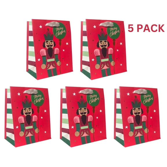 5 count Hallmark Holiday Gift Bag (Nutcracker on red) Small