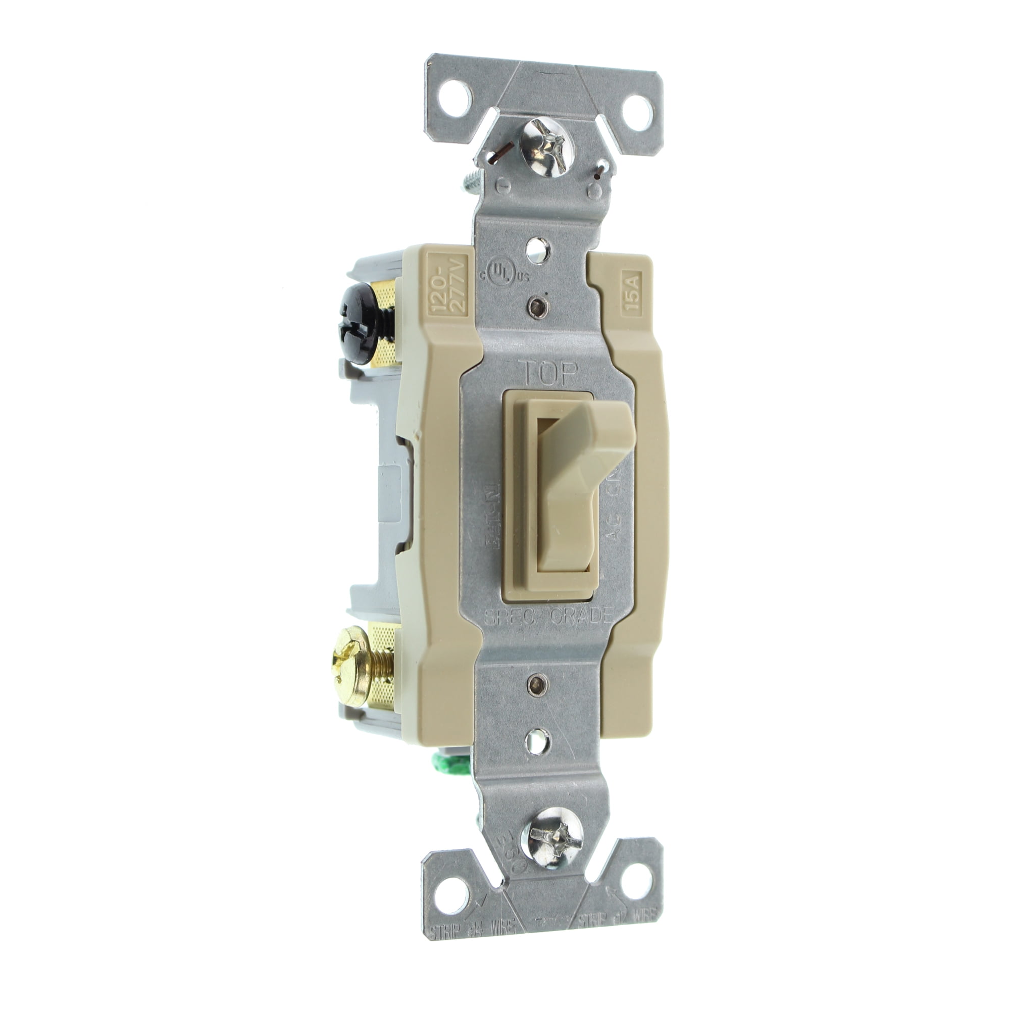 Hubbell RS415IZ Spec Grade Toggle Switch, 4-Way, Grounding, 15-Amp, 120/277-Volt, Ivory