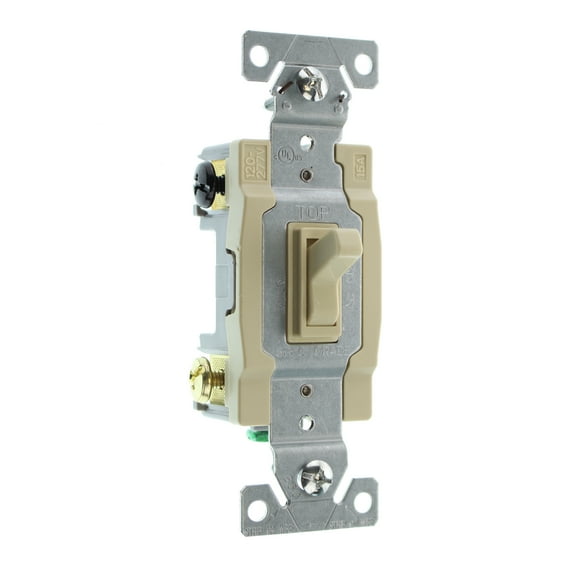 Hubbell RS415IZ Spec Grade Toggle Switch, 4-Way, Grounding, 15-Amp, 120/277-Volt, Ivory, (48-Pack)