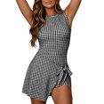 thumbnail image 3 of Tqcoqu Women's Summer Sleeveless Mini Dress Gingham Romper,Front Tie Wrap Skort Style Shorts Jumpsuit,Casual One Piece Outfit, 3 of 8