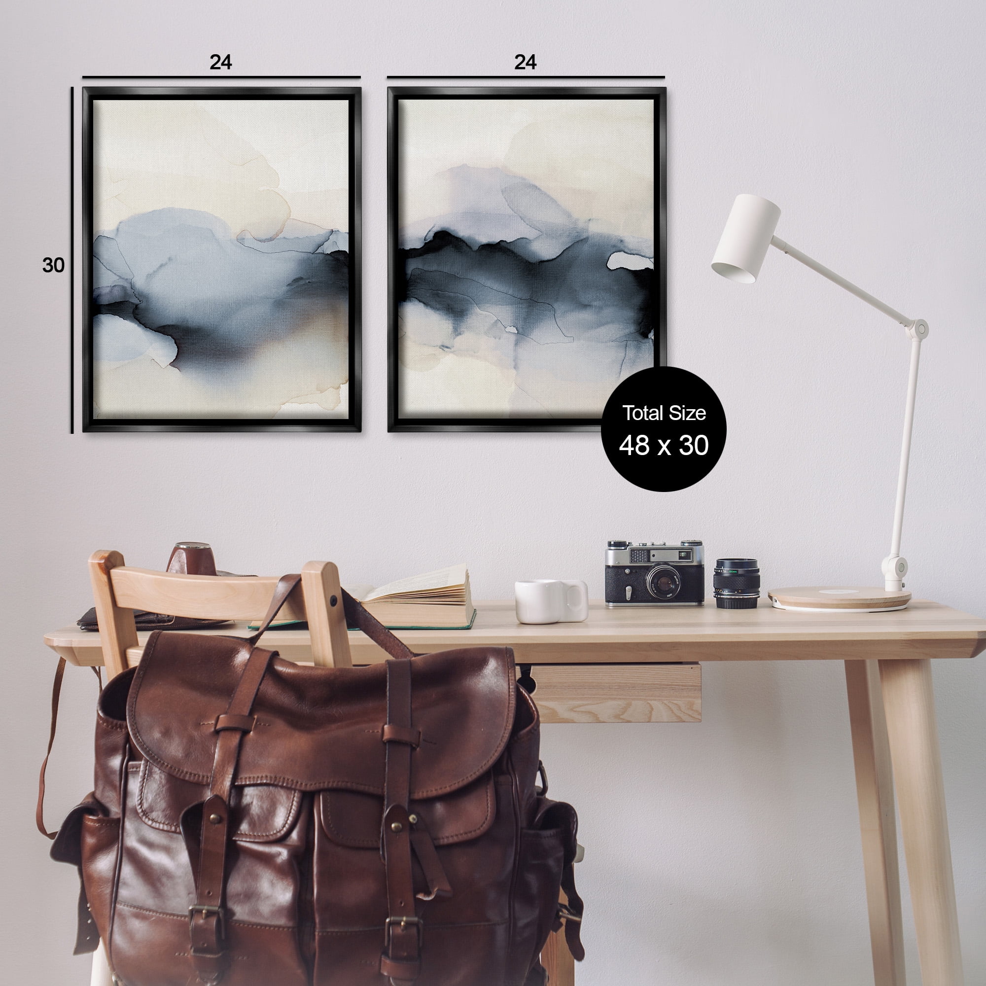 Stupell Industries Mysterious Abstract Obscure Watercolor Abstract Painting Black Floater Framed Canvas Art Print Wall Art, 25 x 31, Set of 2