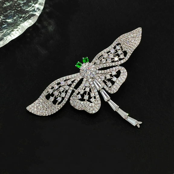 Dragonfly Brooch, Green, Clear Stones, Pins & Brooches