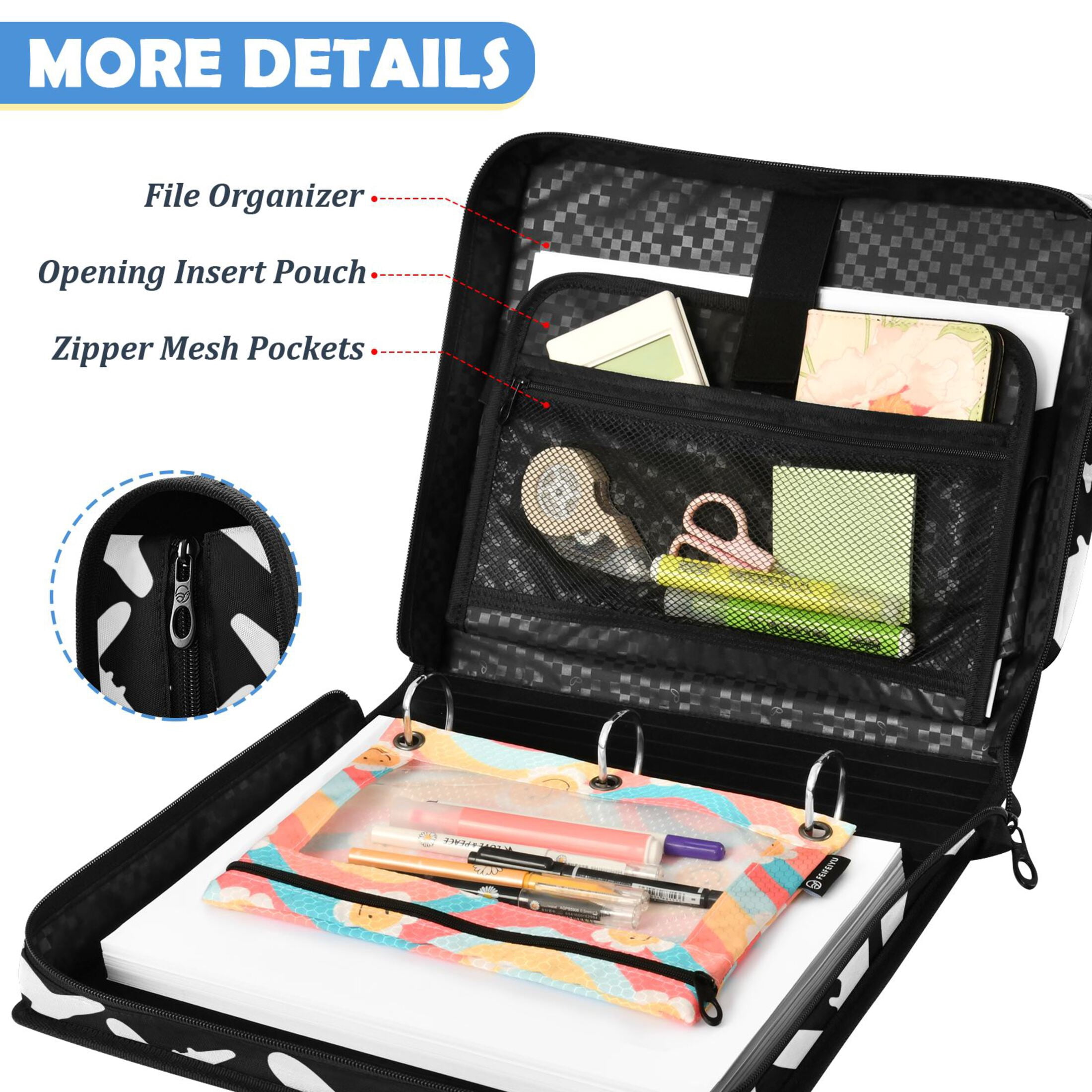 ALAZA Zipper Binder Cute Airplane Pattern 2 inch 3 Ring 500 Sheet Capacity Trapper Keeper File Folder Organizer Bag