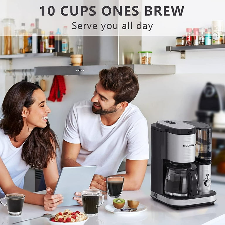 BEGUKO Coffee Maker with Grinder Built in 10 Cup Grind and Brew Coffee  Machine with Revomable Water Reservoir Automatic Coffee Machines with  Grinder Glass Pot for Family Home Office Kitch 