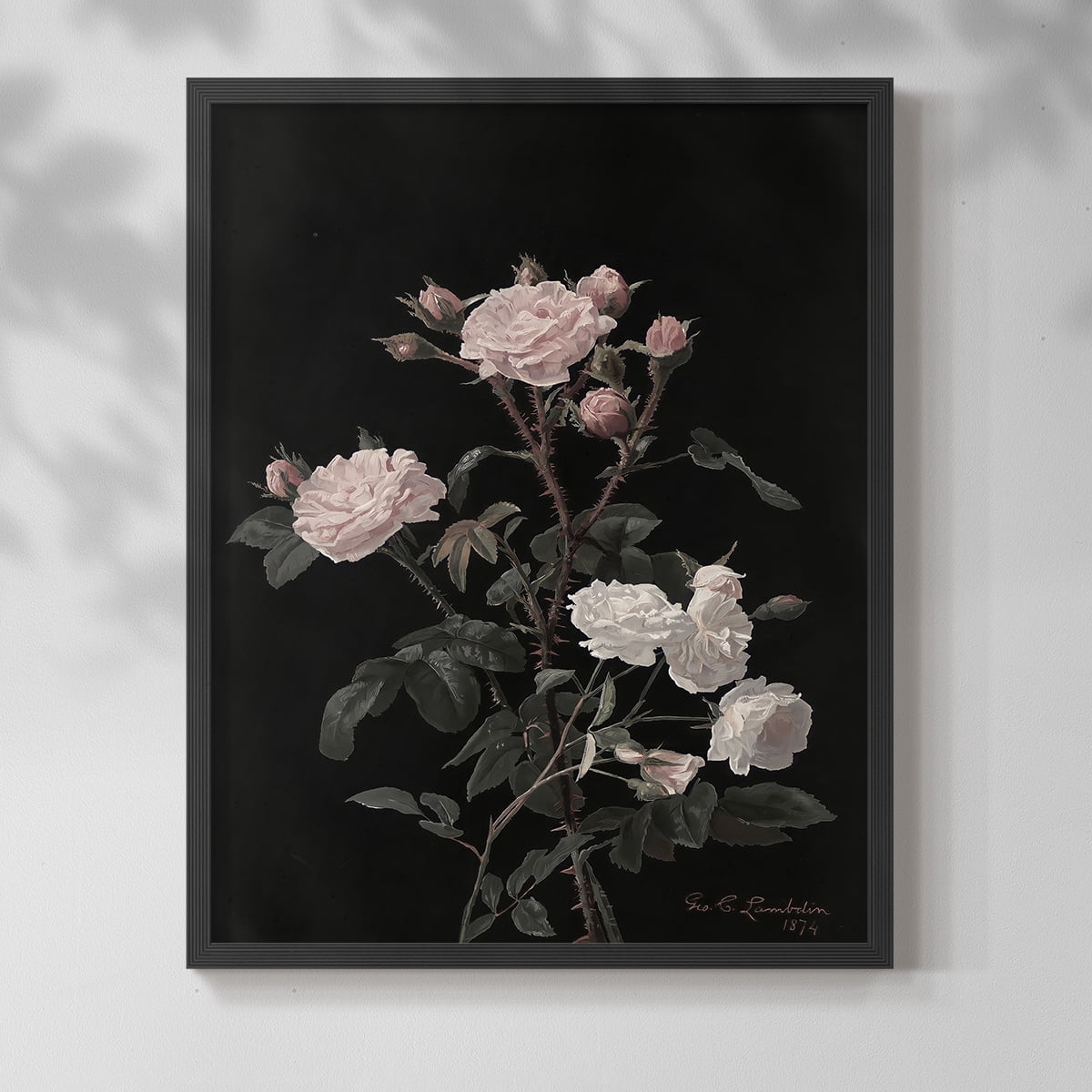 Vintage Floral Print LXXXII - 14in. x 11in. Vintage Framed Print in Black Wood Frame