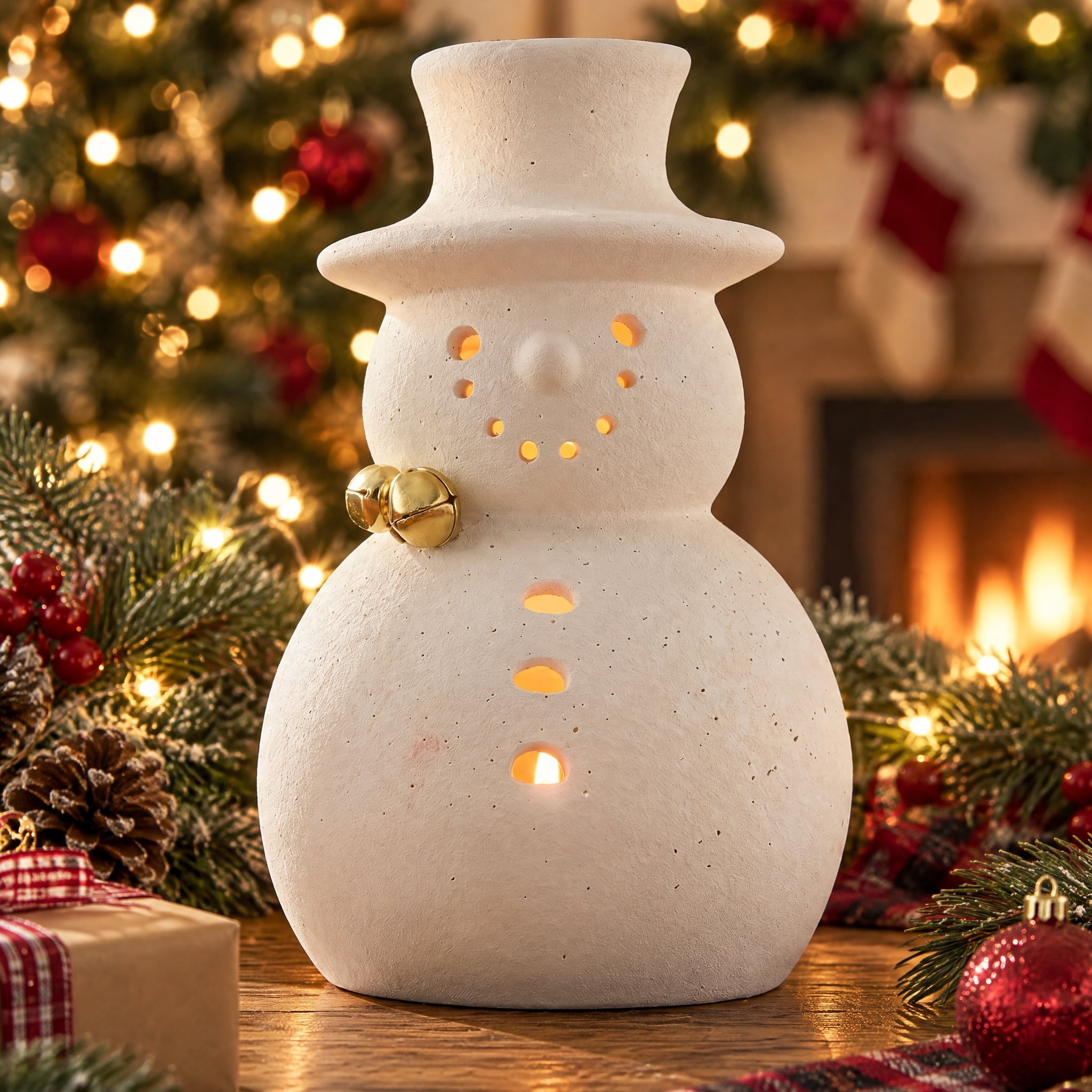 Medium Light-Up Snowman Christmas Decoration, White, 8.5", by Holiday Time
