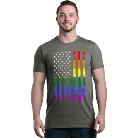 Shop4Ever Men's Distressed Rainbow Flag Gay Pride Graphic