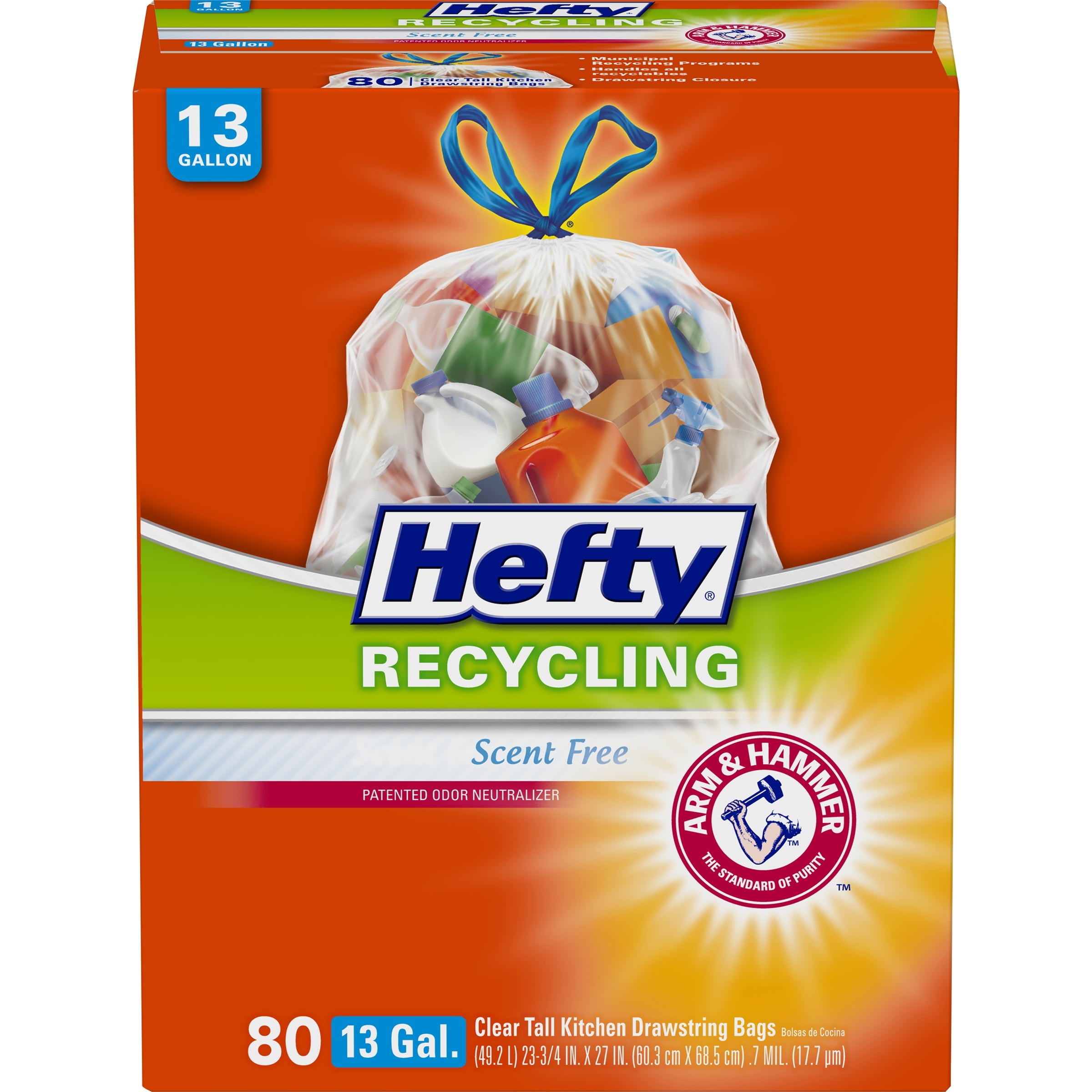 Hefty® Clear Recycling Tall Kitchen Trash Bags, 13 Gallon, 80 Bags