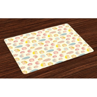 Ambesonne Hedgehog Place Mats Set of 4, Dotted Floral Striped, Standard Size, Multicolor