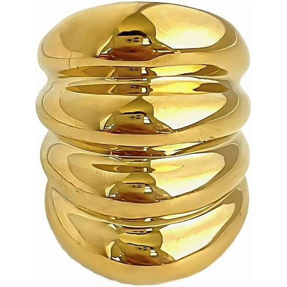 Long Chunky Statement Ring for Women Stainless Steel Thick Dome Finger Band Layered Stackable Rings Geometric Ring Fashion Jewelry