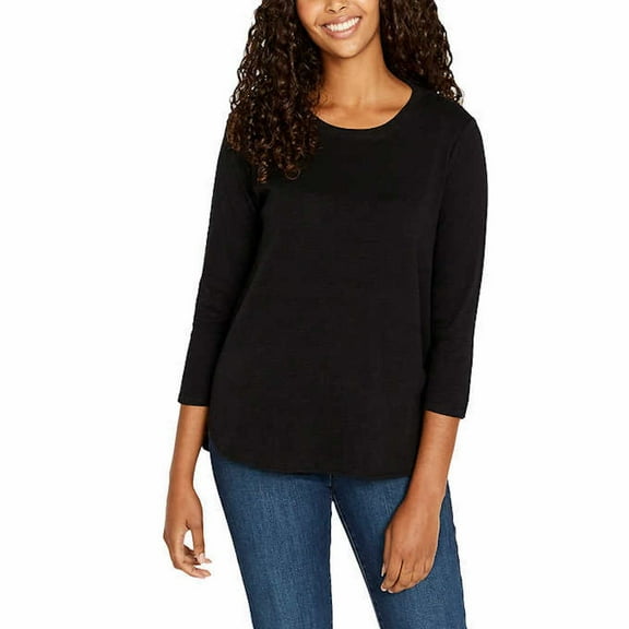 Kirkland Signature Women's 3/4 Sleeve Cotton Slub Tee Shirt (as1, Alpha, x_s, Regular, Regular, Black)