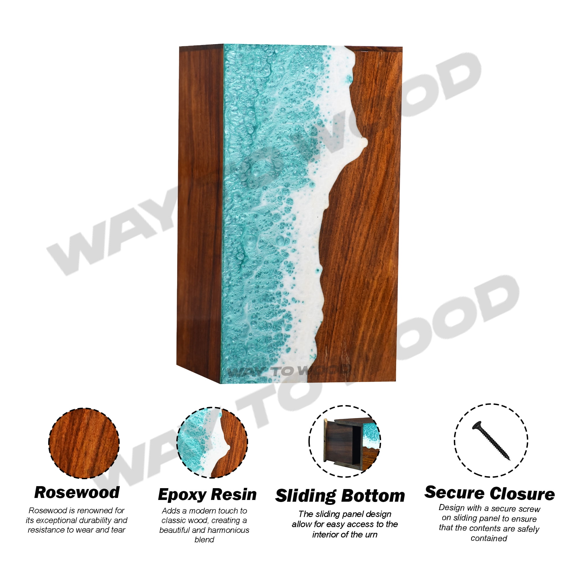 Wooden Urn for Human Ashes Adults, Men & Women - Handcrafted Urns with Ocean Resin Inlay - Unique Memorial Box for Ashes - Cremation Urns for Burial or Home Display