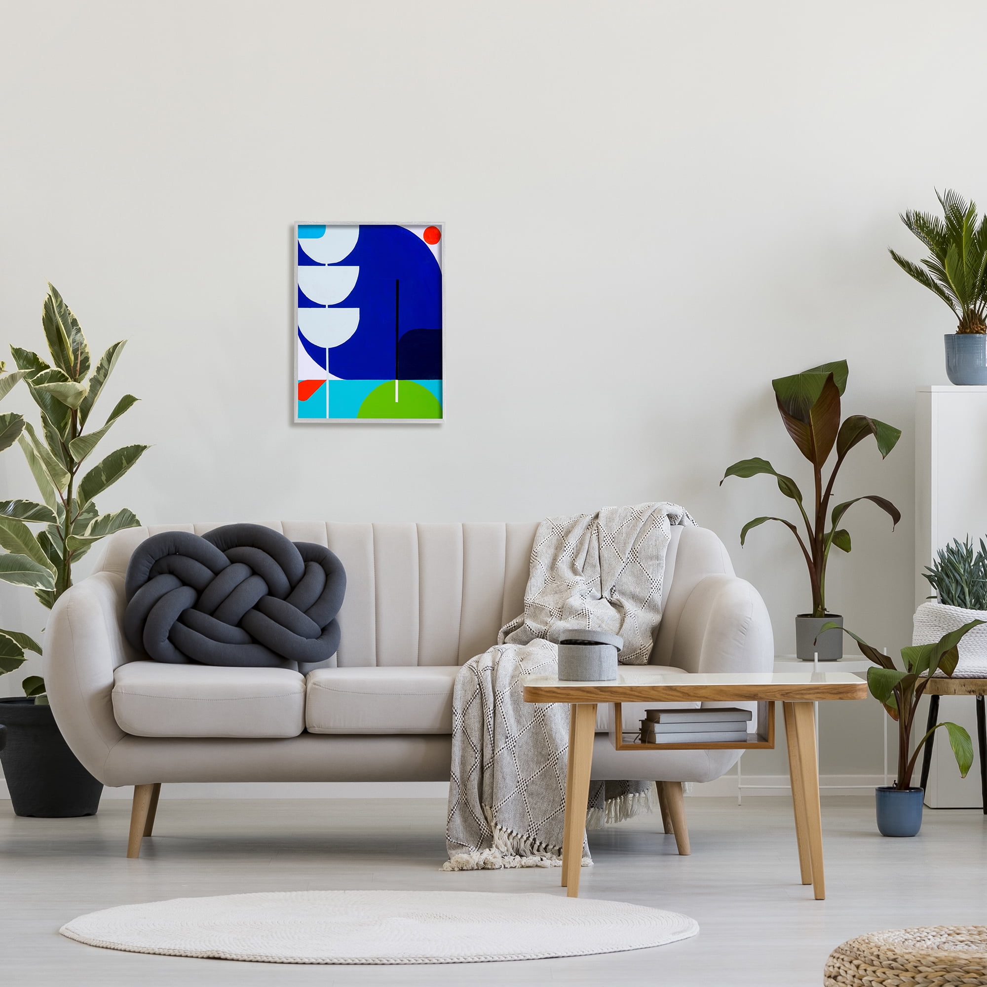 Stupell Industries Blue Contemporary Shapes Abstract Painting Gray Framed Art Print Wall Art, 16 x 20