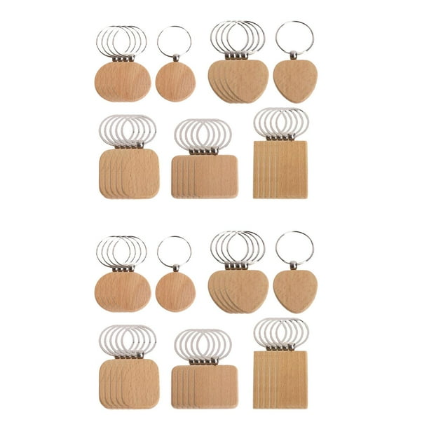 Llavero de madera en blanco,Etiqueta de anillo de llavero de madera en blanco sin terminar,Llavero de madera lisa con llavero de anillo partido,Colgante cuadrado redondo con llavero para bolso