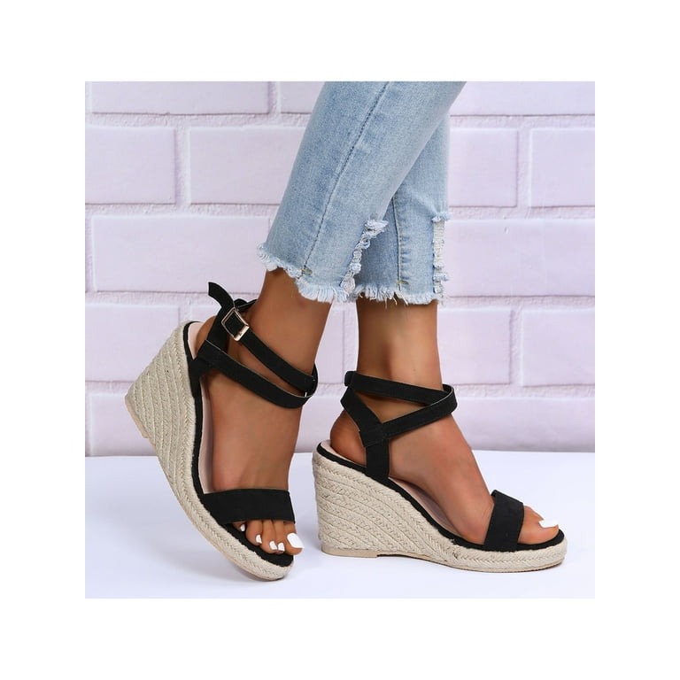 Woobling Platform Espadrille Wedge Sandals Open Toe Ankle Strap Dressy  Summer Shoes for Ladies Girls Shopping Dating 