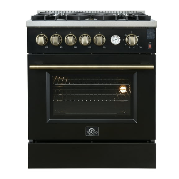 Giovanni 30-inch Gas Range Black & Antique Brass Design, 5 Burners 67,000 BTU, 4.32 cu.ft. Convection Oven