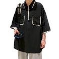 thumbnail image 1 of Camisa de manga corta con media cremallera de verano para hombre Blusa holgada informal con cuello vuelto y bolsillo en el pecho Negro XL, 1 of 8