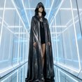 thumbnail image 5 of Yuncity Unisex Halloween Hooded Cape Graphic Print Sleeveless Cloak Flowy Lightweight Cosplay Stage Performance Clothes Black, 5 of 5